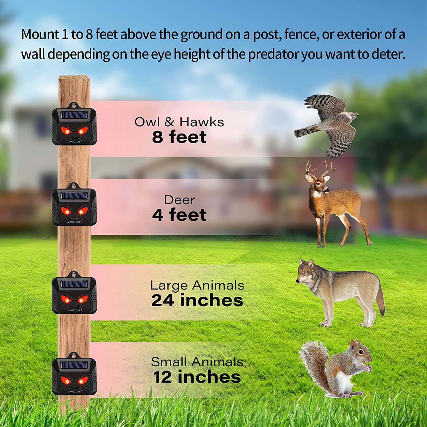 Solar Animal Repeller with Red LED Lights, Outdoor Night Guard, Animal Predator Repeller, for hicken Coop, Garden, Farm 4 PACK