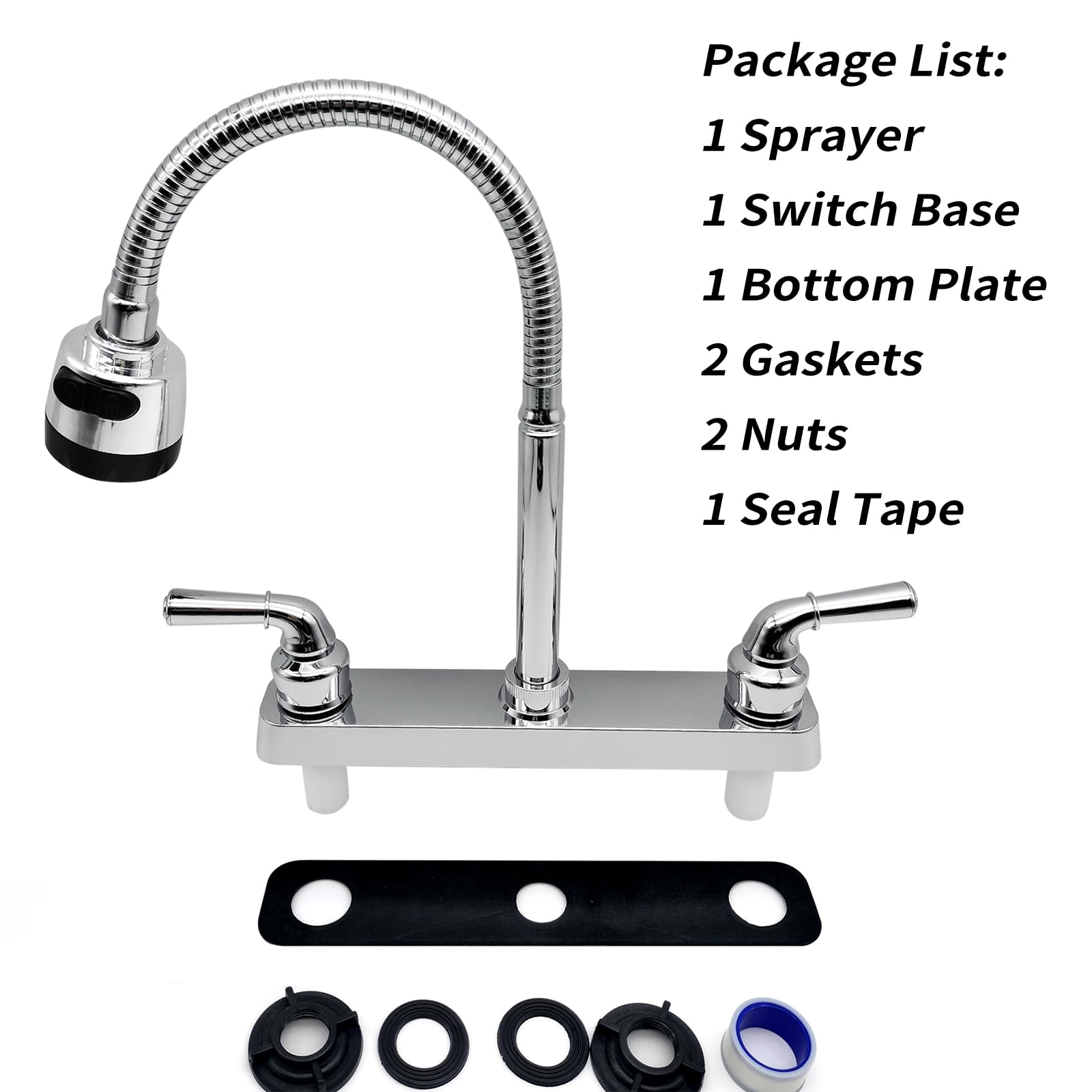 AREALER RV Faucet Replacement, RV Kitchen Sink Faucet with 360 Degree Rotatable Sprayer Flexible Spout, RV Bathroom Faucet Set for Campers, RVs, Motorhomes, Travel Trailers