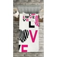 thumbnail image 3 of Ambesonne Pink Zebra Quilted Bedspread Set 2 Pcs, Zebra Stripes Hearts, Twin Size, Pink Black and White, 3 of 3