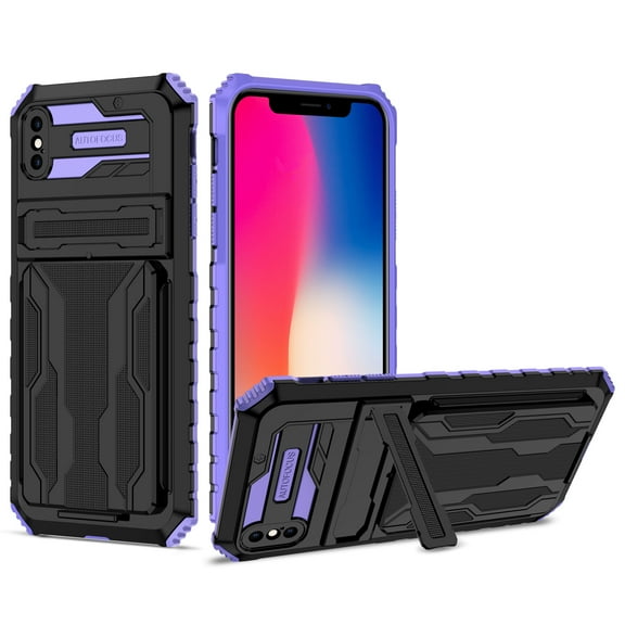 For Samsung Galaxy A42 5G Case, Heavy Duty Dual Layer Hybrid Rugged Shockproof Case with Kickstand Card Slot Protective Cover, Purple