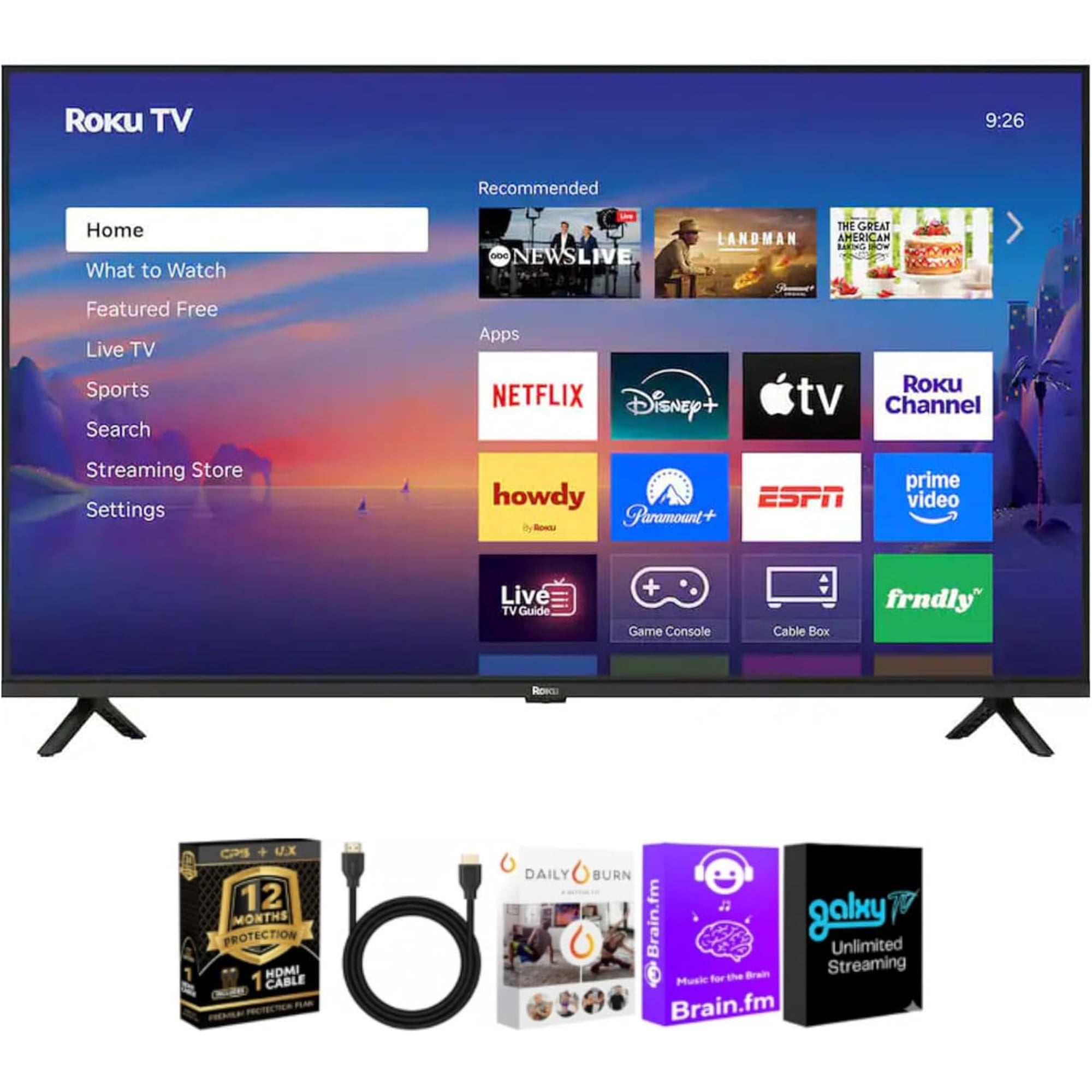 Roku 43 Inch Class Select Series 4K LED Smart TV Smart TV HDR Streaming Television WiFi Voice Remote HDMI Cable Streaming Bundle 12 Month CPS Protection Plan Home