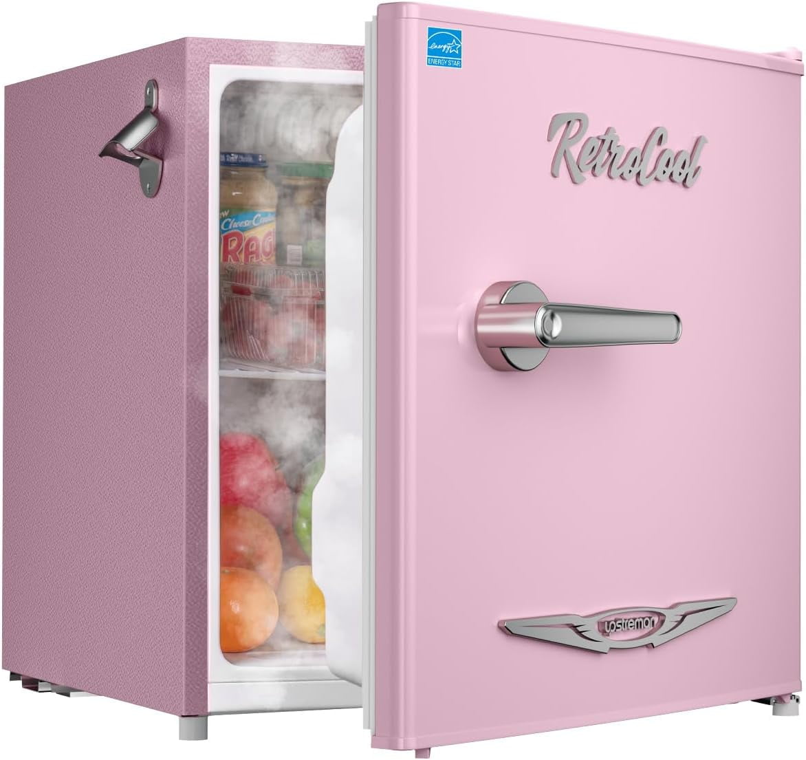 Upstreman 1.7 Cu.Ft. Retro Compact Refrigerator with Side Bottle Opener, Single Door Mini Fridge for Kitchen Office Apartment Dorm, Pink FR17 PRO