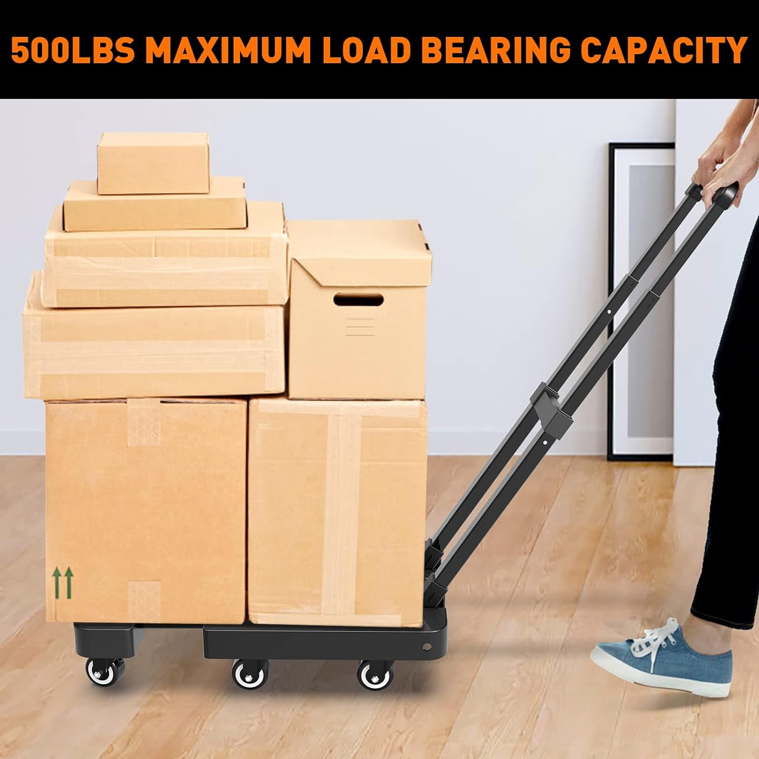 BOSPA Folding Hand Truck, Black, 500 LB Heavy Duty Luggage Cart
