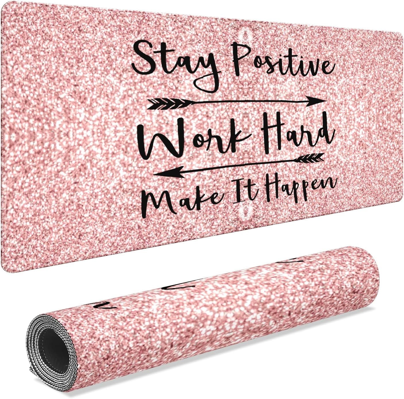Bright Rose Glitter Desk Mat, Desk Accessory, Cute Workspace, Trendy Workspace, Trendy, 35.4x15.7in Large Gaming Mouse Pad, Cute Desk Topper, Pretty Desk Pad