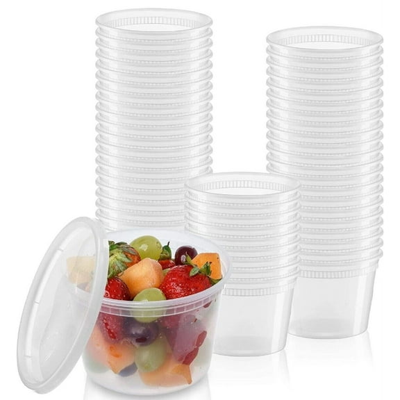 16 oz [50 Sets]  Plastic Food Prep Storage Containers with Lids BPA FREE