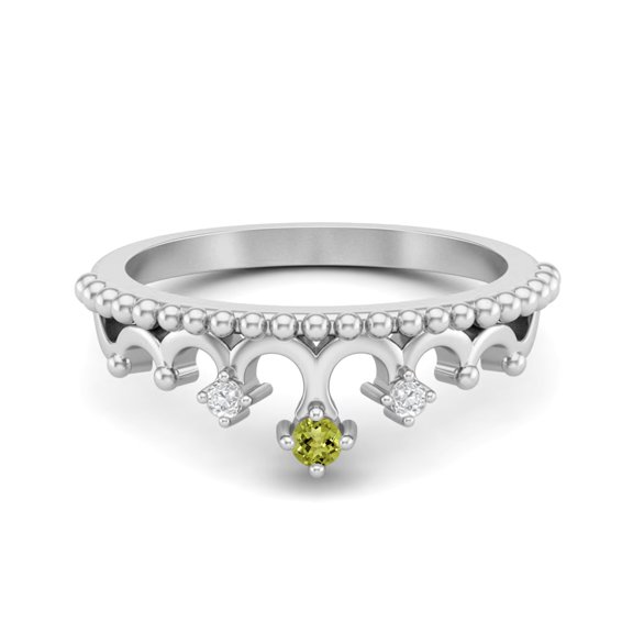 2mm Round Natural Peridot 925 Sterling Silver Women Crown Tiara Valentines Day Gifts Ring