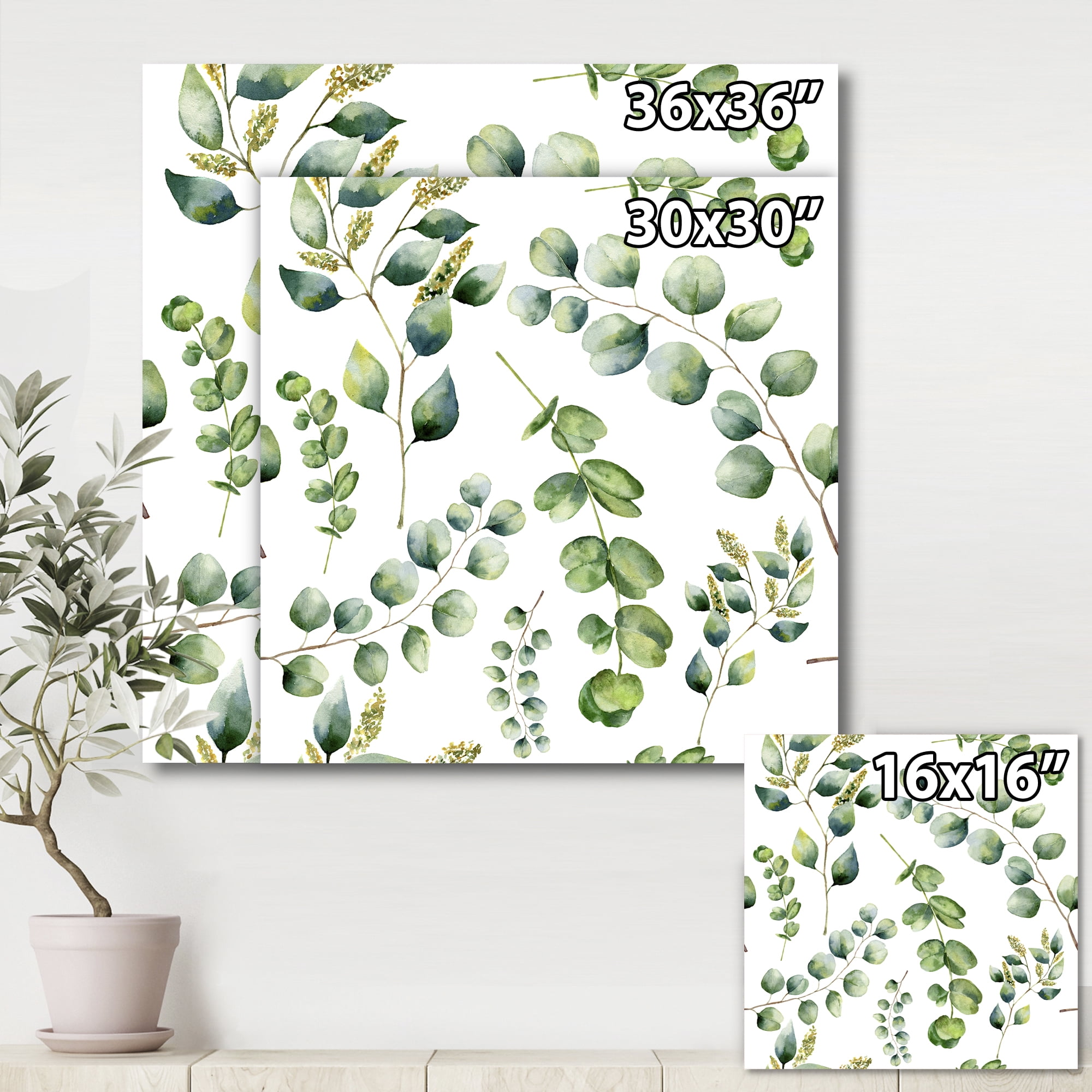 Designart ' Green Eucalyptus Plant Branches III ' Traditional Canvas Wall Art Print