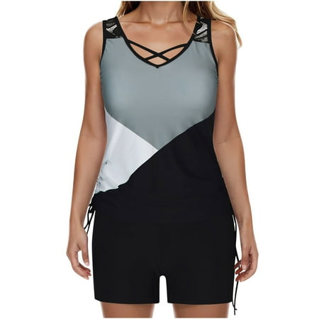 NIZELUK Dresses for Women Women s Clothing Matching Fall Savings Clearance Sales Today Deals Prime Women Bikini Print Strappy Back Set Two Piece Swimsuits Plus Size Bathing Suits Tankinis Swimwear