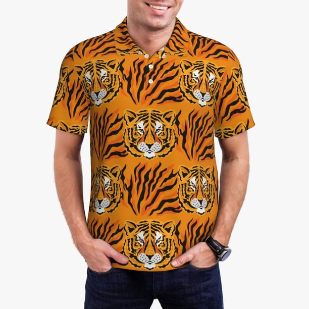 Balery Tiger Camisa Polo de Hombre con Estampado, de Manga Corta y Tejido Medio, Camisa Tipo Golf Polo-Medium