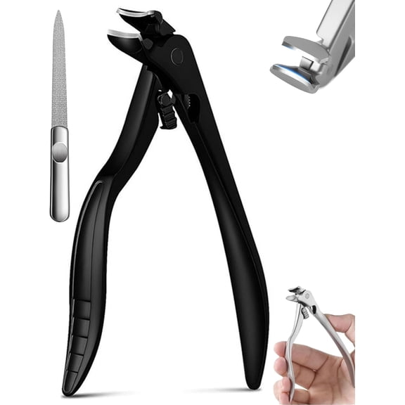 Black Curved Nail Clipper – Ergonomic & Easy for Seniors,Long Handled Curved Edge Toenail Clippers with Anti-Slip Grip & Safety Lock,Ultra-Wide Jaw Opening Heavy Duty Clipper for Thick Nails (1PC,A)