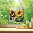 thumbnail image 2 of Butterfly and Black-eyed Susan Flower Stained Glass Panels – Square Shaped Window Hangings, Tiffany Glass Traditional Art Crafts for Home Decor Gifts 80OR18, 2 of 6