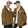 thumbnail image 2 of Enjoytime Rain Jacket Women Waterproof Printed Zip Up Windbreaker Lightweight Hooded Outdoor Raincoat for Travel Hiking Plus Size Clothes Brown S, 2 of 7