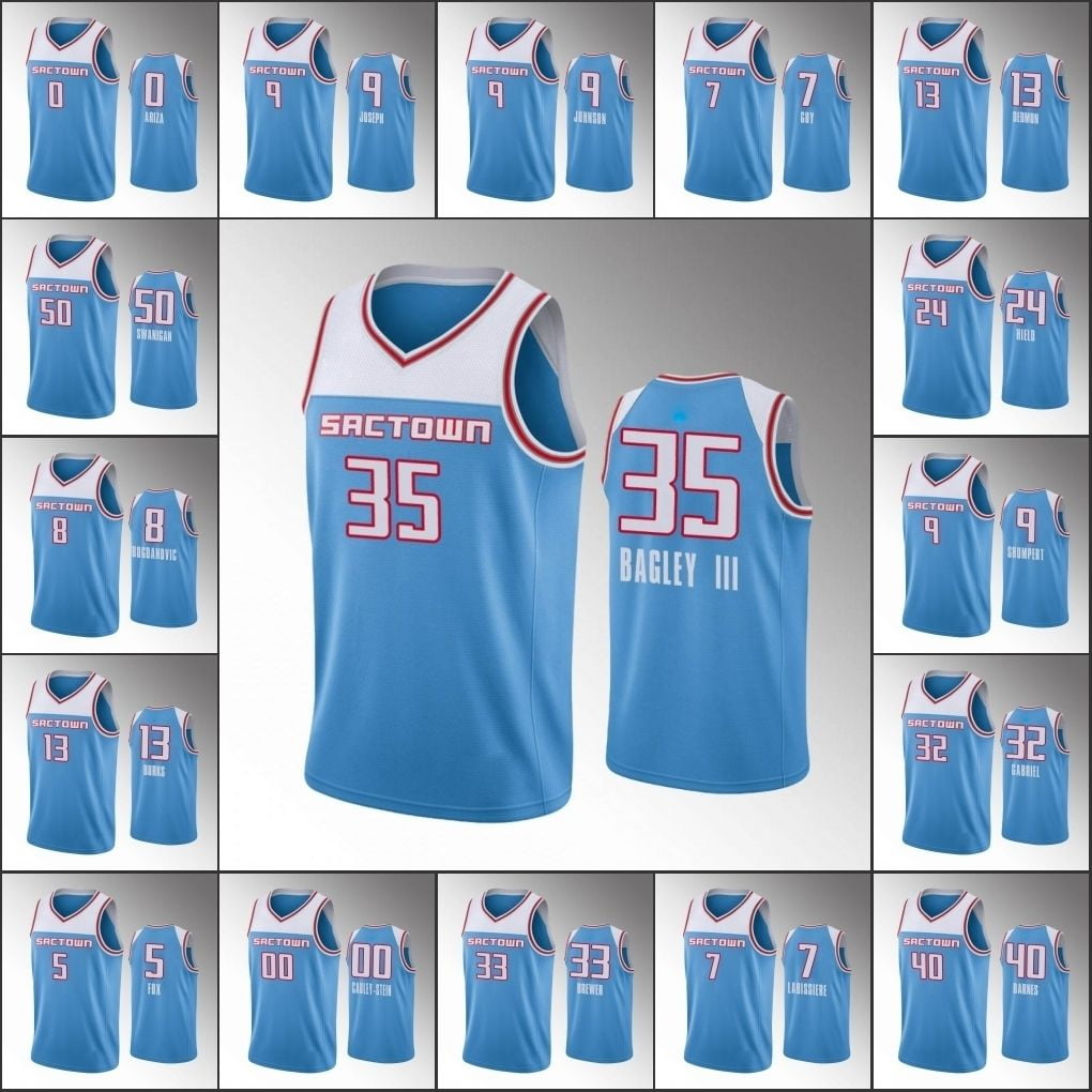 NBA_ Jersey Sacramento''Kings''Men Nemanja Bjelica De'Aaron Fox Marvin  Bagley III Buddy Hield Harrison Barnes Blue Custom Jersey 