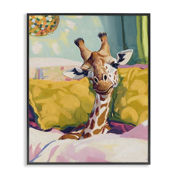 Stupell Industries Cozy Giraffe in Bed Black Framed Giclee Art, design by The Prints Vibe