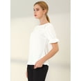 thumbnail image 4 of INSPIRE CHIC Blusa Con Volantes Cuello Redondo Mangas Cortas Abullonadas Para Mujeres Blanco L, 4 of 6