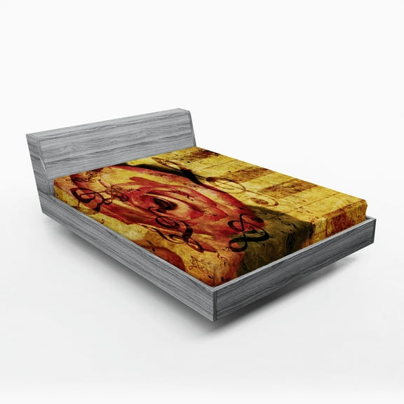 Ambesonne Rose Fitted Sheet, Vintage Piano Keyboard, Queen Size, Cream Red