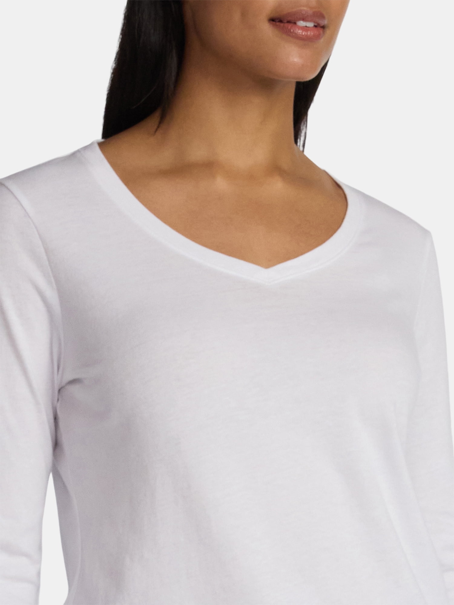 Time and Tru Women's Cotton V-Neck Tee with Long Sleeves, 2-Pack, Sizes XS-XXXL