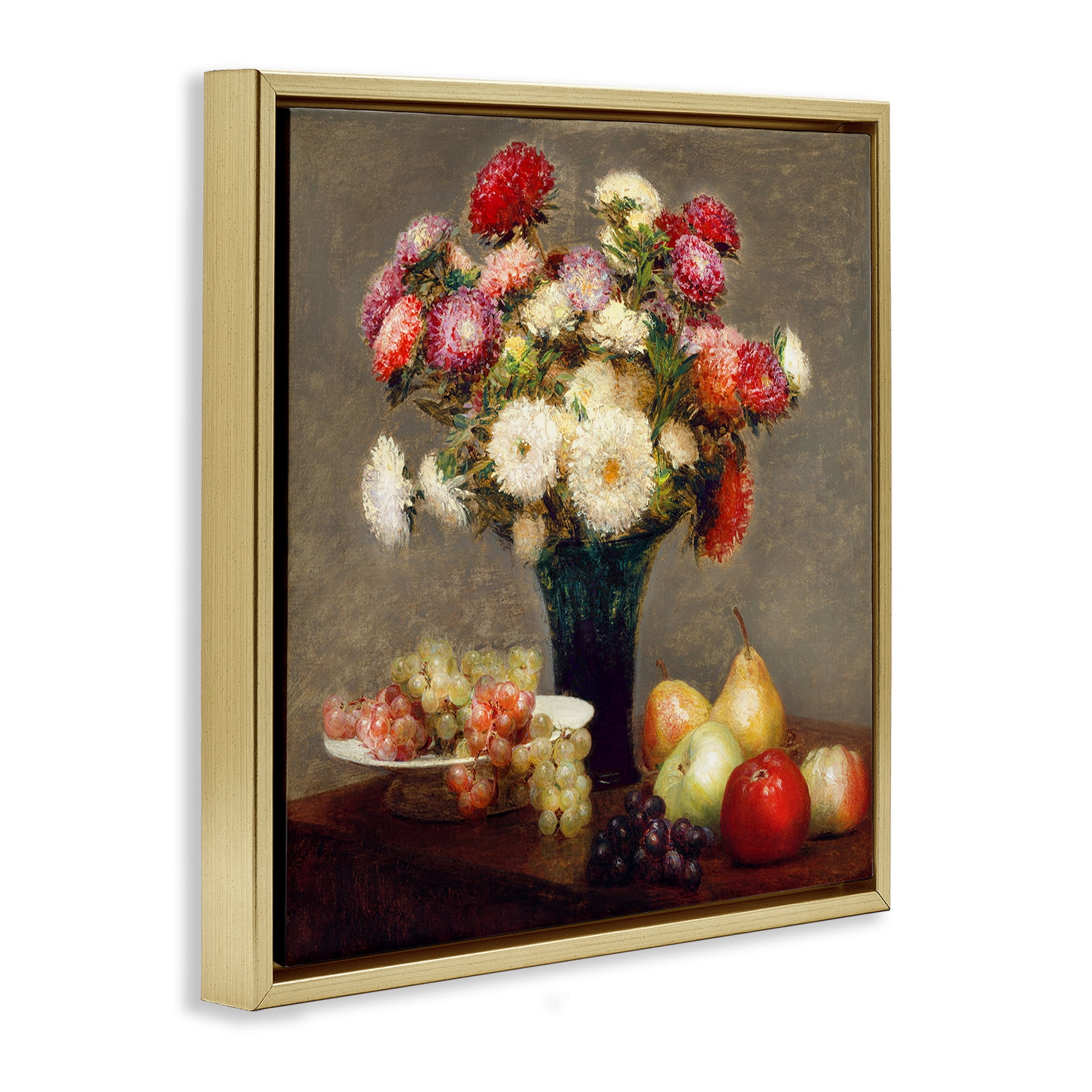 Stupell Industries Fruit & Asters Still Life Gold Framed Floater Canvas Wall Art, design by CAD Designs