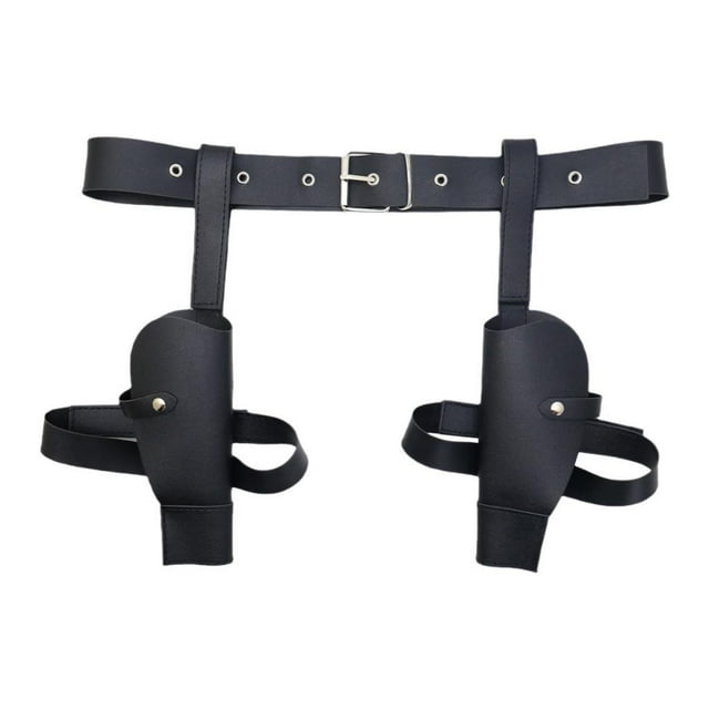 Esquirla Cosplay Double Holder Western Cowboy Belt Functional Length 112cm PU Leather Black