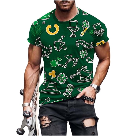T-shirt de la Saint-Patrick pour Hommes, Impression Trèfle Irlandais Manches Courtes Col Rond, pour Tenue Décontractée, Extérieur & Célébration de Festival