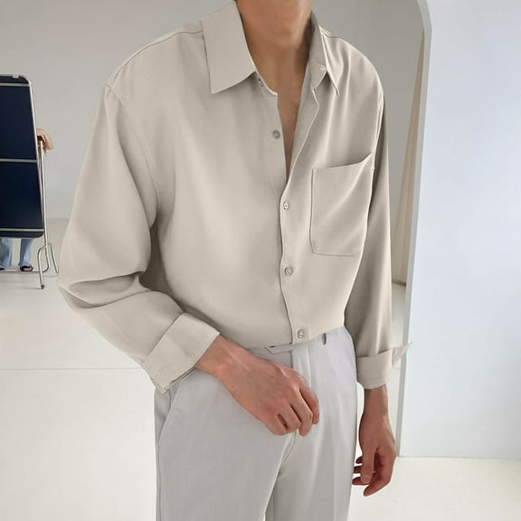 gbyLJF Men's Button Down Shirt Soft and Comfortable Long Sleeve Lapel Top Regular Fit Casual Solid Color Blouse