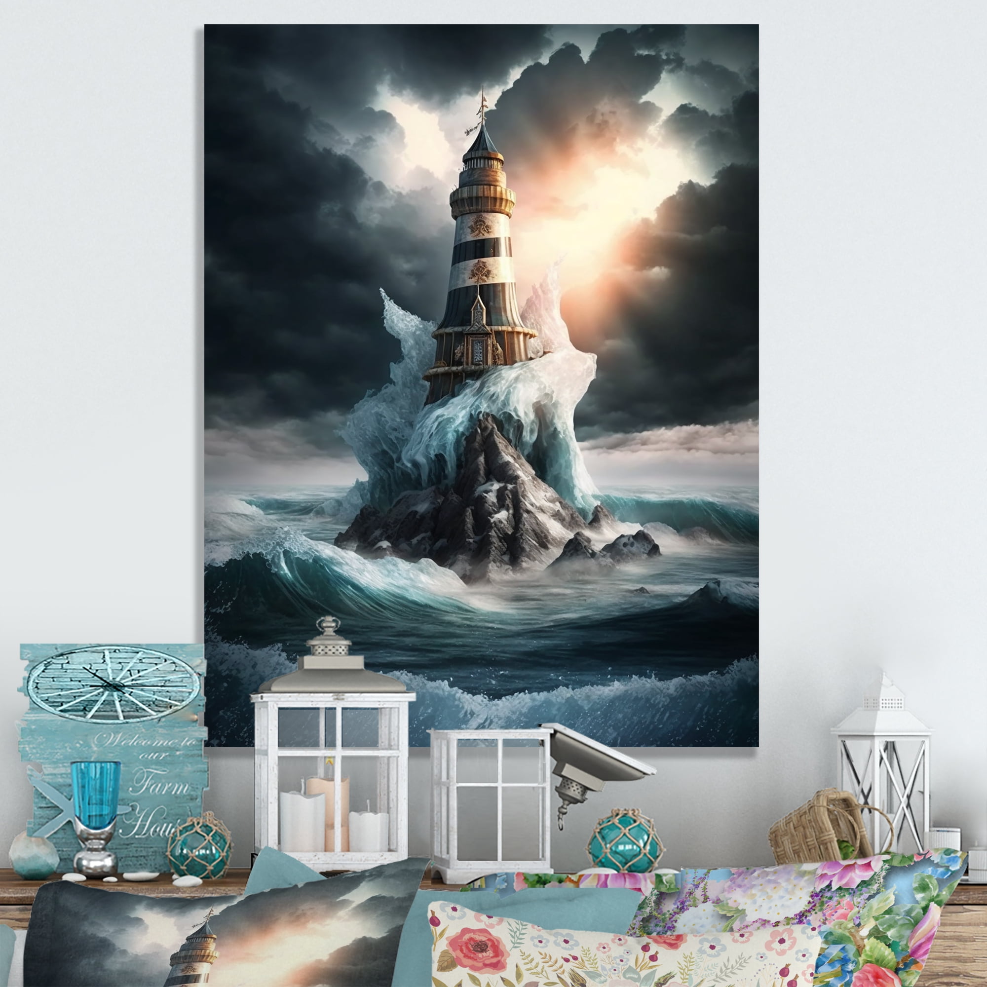 Designart Fantasy Lighthouse In The Arctic Ocean III Canvas Wall Art