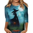 thumbnail image 2 of YLHFASHION 2025 T-Shirts d'Halloween pour Femmes Manches 3/4 T-Shirts Graphiques de Sorcière Hauts de Festival Col Rond Haut Soldes Aujourd'hui Liquidation T-shirt à Manches Longues pour Femmes, 2 of 5