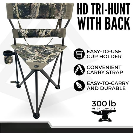 Foldable XL Tripod Stool with Steel Frame Supports up to 300 LBS Heavy Duty Hunting Fishing & Camping Chair Includes Cup Holder & Shoulder Carry Strap