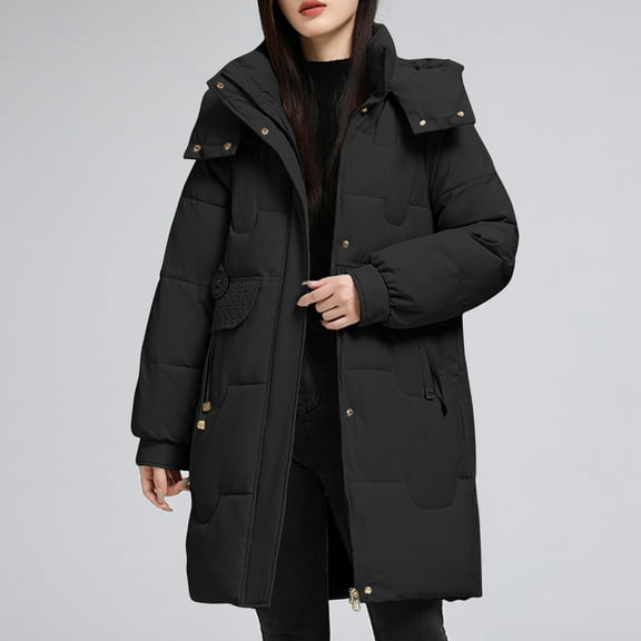 UPPADA Women's Winter Coats Warm Thicken Puffer Jacket Waterproof Full Zipper Outwear Winter Ski Overcoats with Pockets Black,L Winter Coat for Women Winter