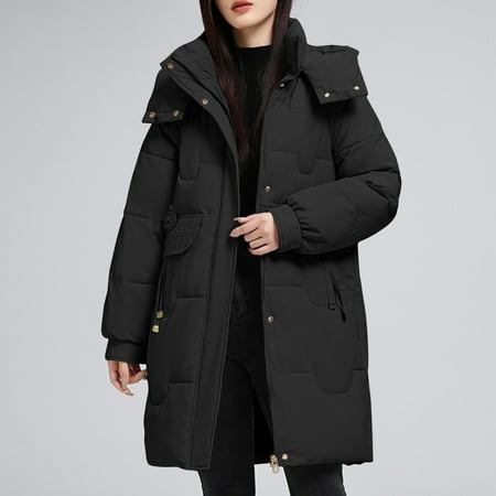 UPPADA Women s Winter Coats Warm Thicken Puffer Jacket Waterproof Full Zipper Outwear Winter Ski Overcoats with Pockets Black xl Lightweight Winter Jacket Women