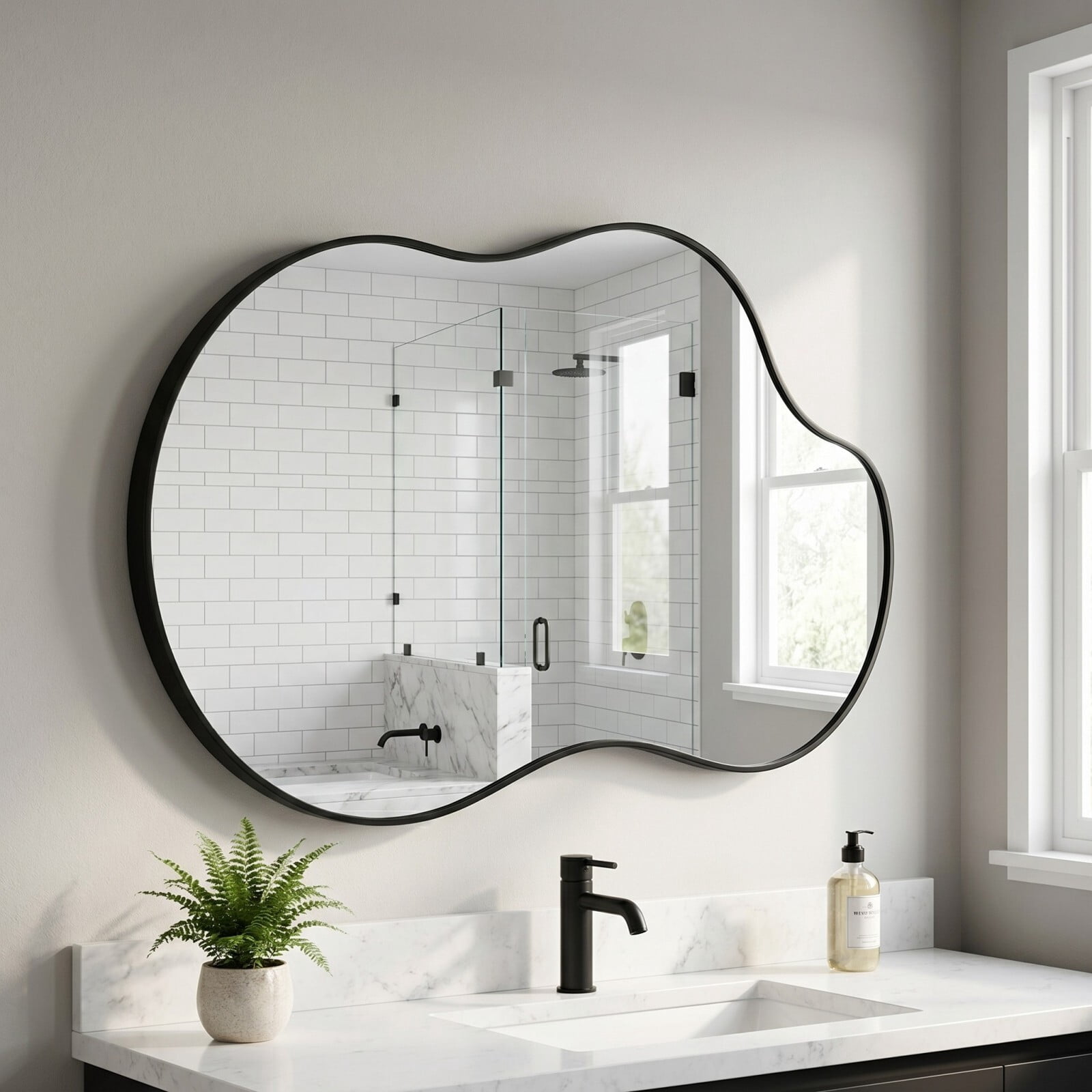 Easy4Home 22"x38" Irregular Bathroom Vanity Wall Mirror,Black
