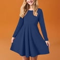 thumbnail image 2 of Xudanell Girls Long Sleeve Dress Kids Solid Color T Shirt Dress a Line Slim Fit Everyday Clothes 3-18 Years, 2 of 8