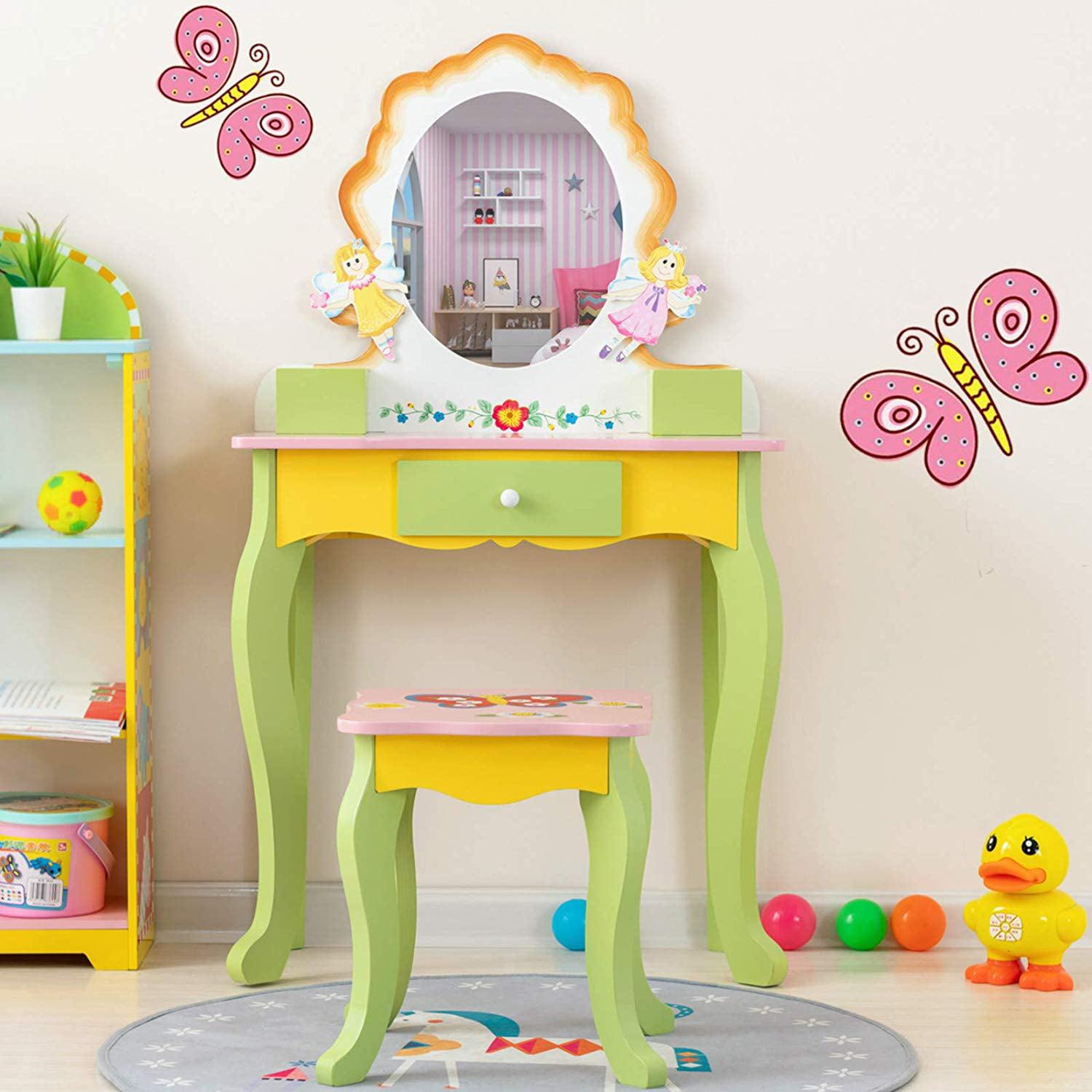 Mecor Kids Vanity Table Little Girls, Princess Makeup Table And Chair