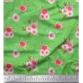 thumbnail image 1 of Soimoi Green Japan Crepe Satin Fabric Leaves & Ranunculus Floral Print Fabric by the Yard 42 Inch Wide, 1 of 3