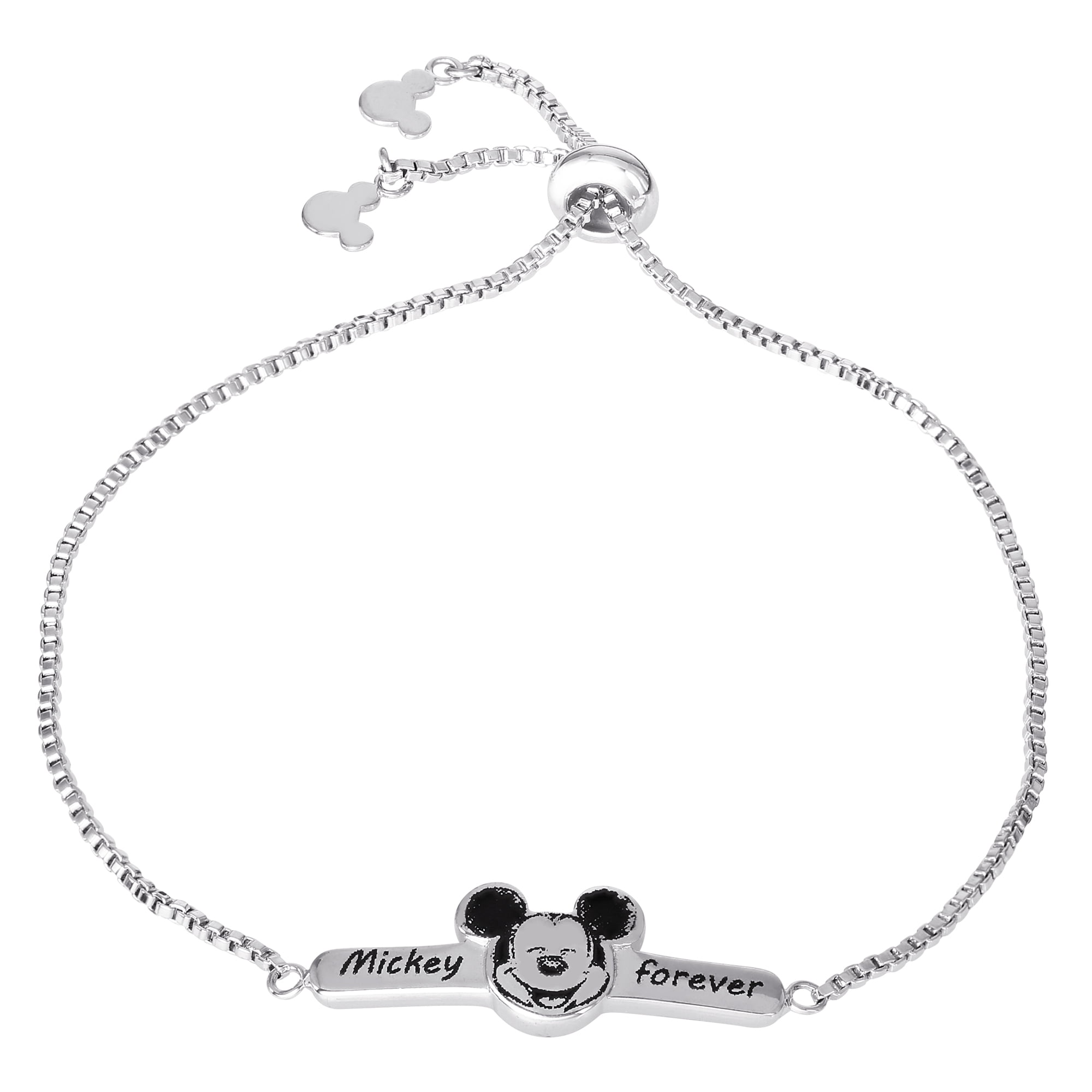 Disney Mickey Mouse Rhodium Plated 'Mickey Forever' Lariat Bracelet