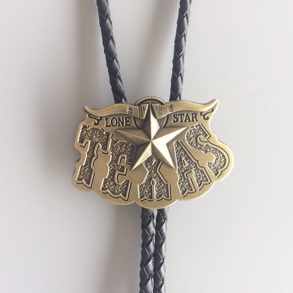 Vintage Bronze Plated Long Horn Bull Star Western Bolo Tie Leather Necklace