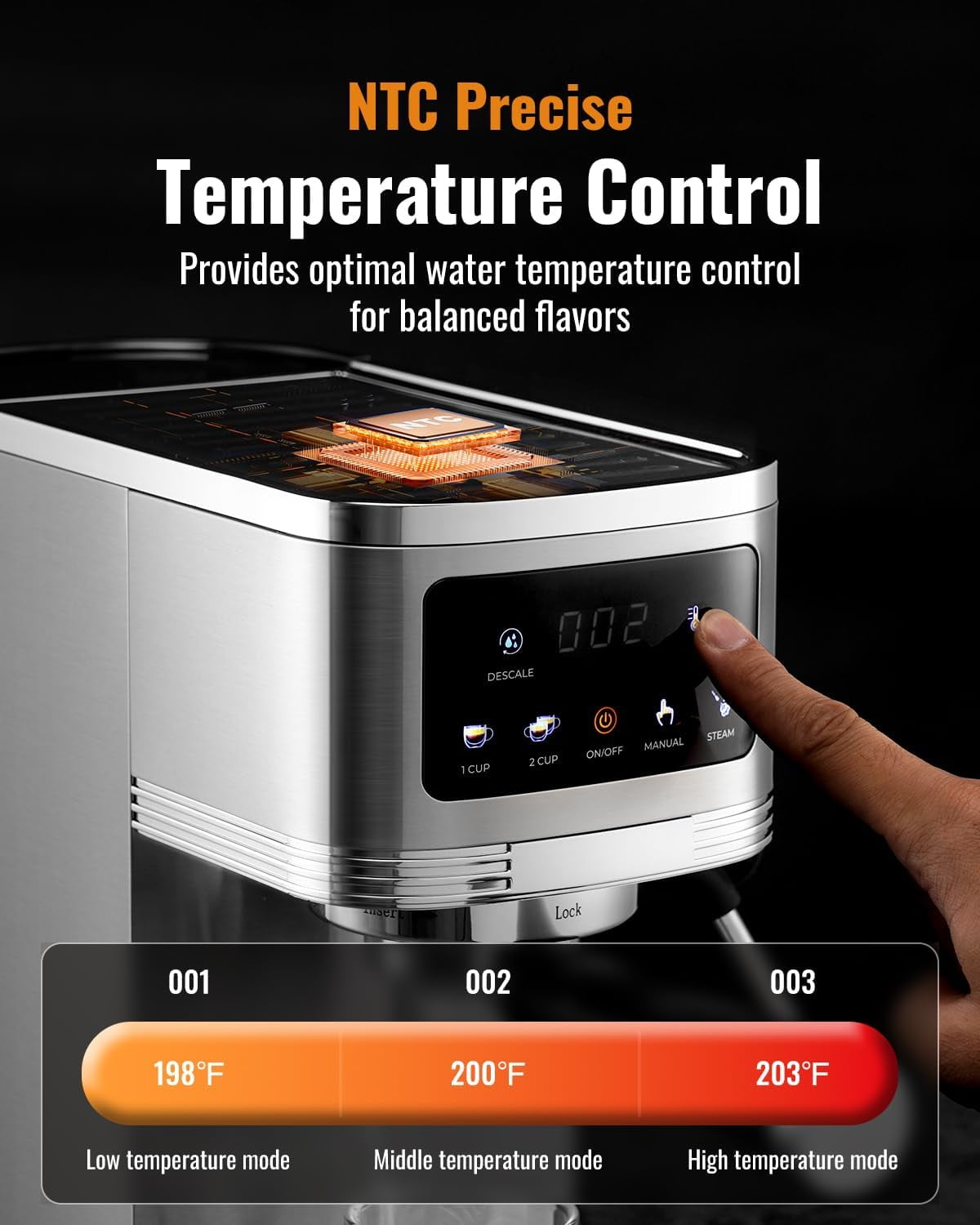 20 Bar Espresso Machine with Milk Frother, Touchscreen Control & Adjustable Temperature for Cappuccino, Latte