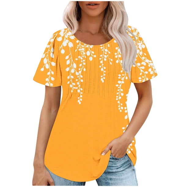 Fiudx Ofertas Flash Artículos En Oferta Top Estampado con Cuello Redondo y Manga Corta Informal para Mujer a La Moda
