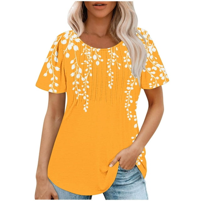 Fiudx Liquidación de Ofertas Flash Top Estampado con Cuello Redondo y Manga Corta Informal para Mujer a La Moda