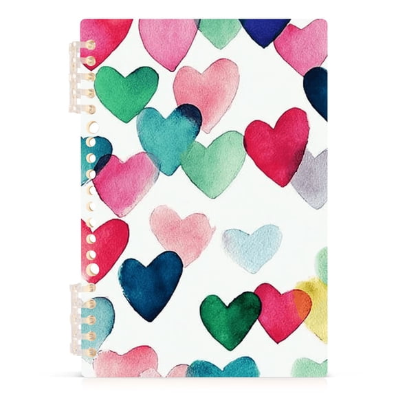 Haosy Raining Hearts Notebooks 1-subject Journal 60 Sheets A5 College Ruled Paper Detachable Ring 8.3"x5.7"
