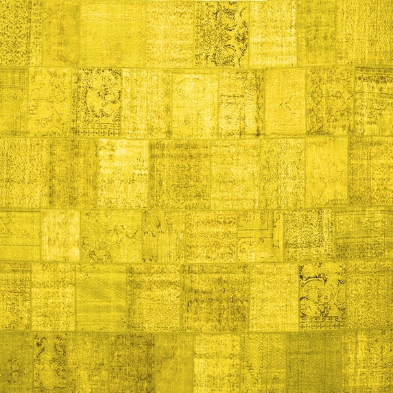 Ahgly Company Indoor Square Patchwork Yellow Transitional Area Rugs, 6' Square