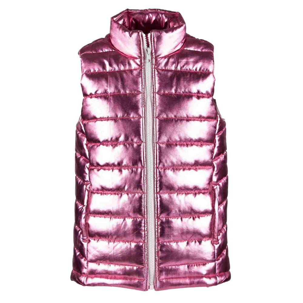 Toddler Girls Shiny Metallic Pink Puffer Jacket Vest
