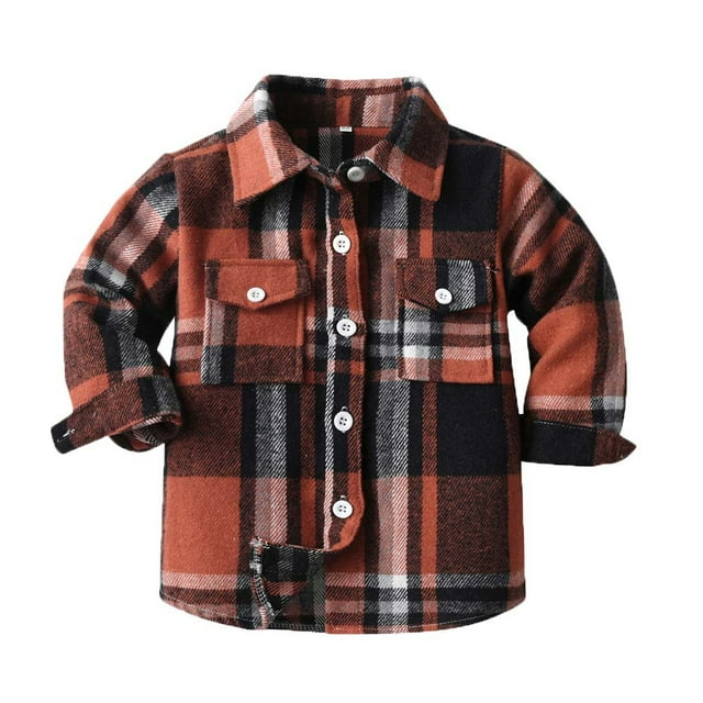MeetoTime Kids Toddler Boys Girls Plaid Flannel Shirt Jacket Collared Button Down Shacket Blouses with Pocket