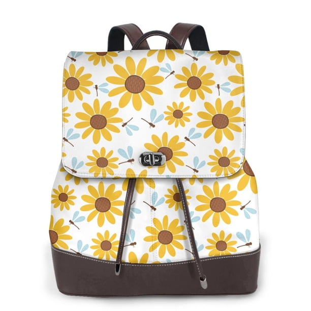 Easygdp Sunflowers Mochila de Cuero para Mujeres, Bolso de Hombro, Bolsos de Mano de Moda para Trabajo y Viajes