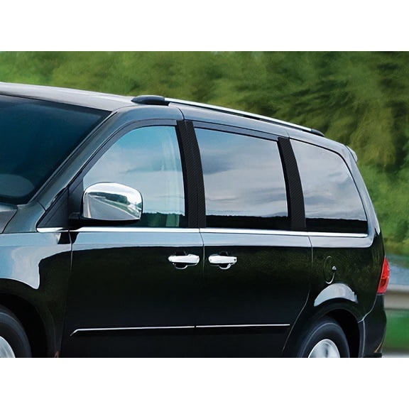 Rvinyl Pillar Post Window Trim Compatible with Volkswagen Routan 2009-2014 - Carbon Fiber 3D (Black)