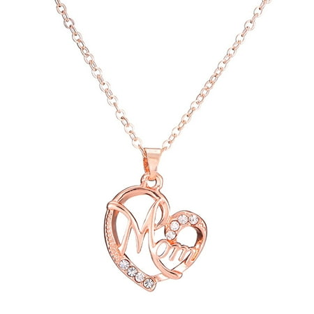 White Diamond Fashion Pendant - Fashion Mom Letters Heart-shaped Pendant Embedded Diamond Necklace for Mother Jewelry Gift