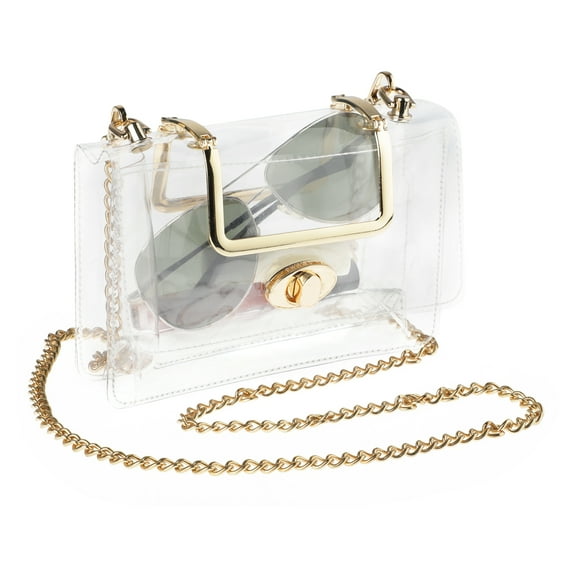TSV Clear Crossbody Bag, Ladies Clutch with Chain Strap, Stadium Approved Clear Bag for Concerts