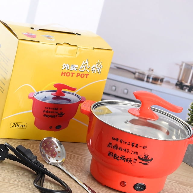 Marmite Électrique 1,8 L 400 à 800 W Paroi Intérieure en Acier Inoxydable 2 Modes Protection contre la Surchauffe Cuiseur Électrique Rouge