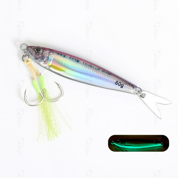 2PC Luminous Fishing Lures Jigs 40g/60g/80g Jigging Baits with Spoon and Hooks
