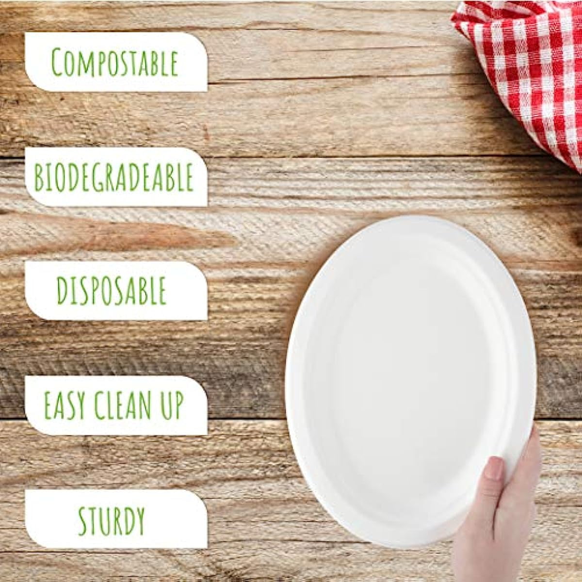 Disposable Paper Plates,12.5 Inch Oval Paper Plates,Super Strong Eco-Friendly Plates,100% Compostable Biodegradable Plates,White Oval Paper Dinner Plates for Party,Picnic,Large,Thicken